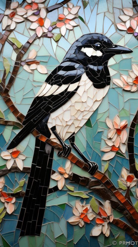 Magpie mosaic art animal.