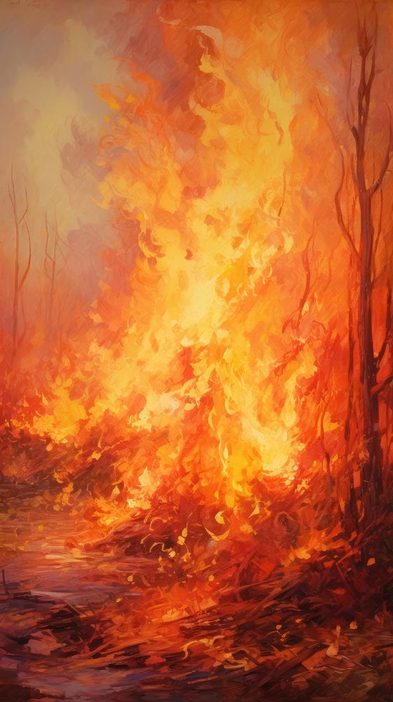 Vintage painting wallpaper fire outdoors nature.