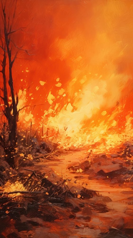 Vintage painting wallpaper fire outdoors nature.