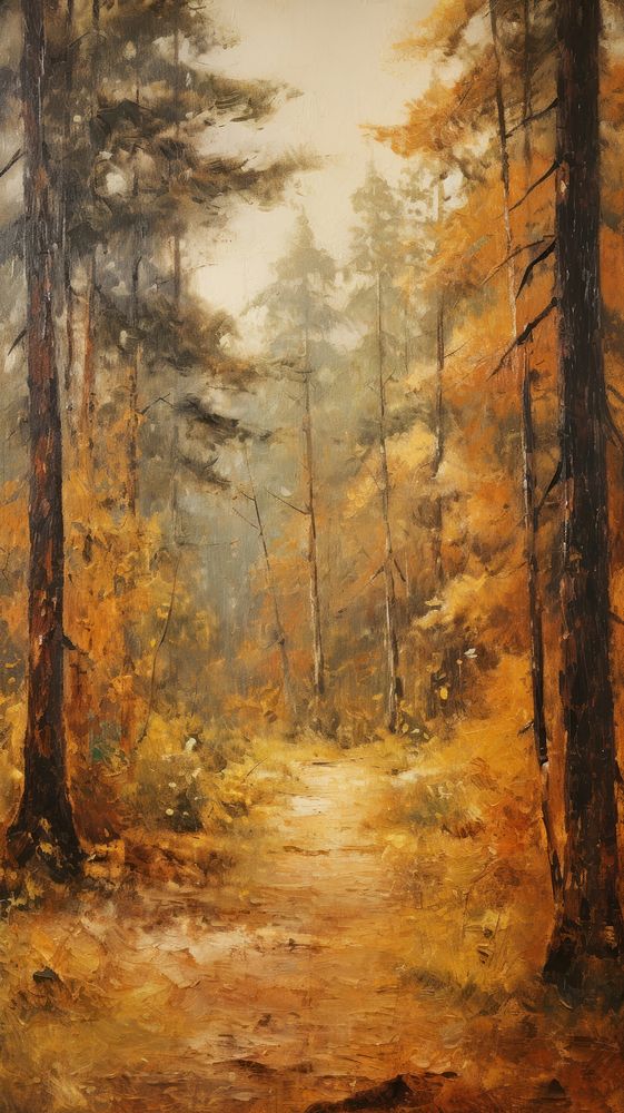 Vintage painting wallpaper forest outdoors woodland.