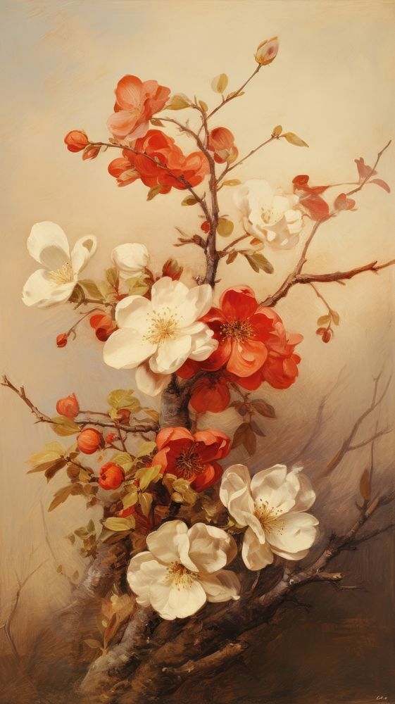 Vintage painting wallpaper flower blossom plant.