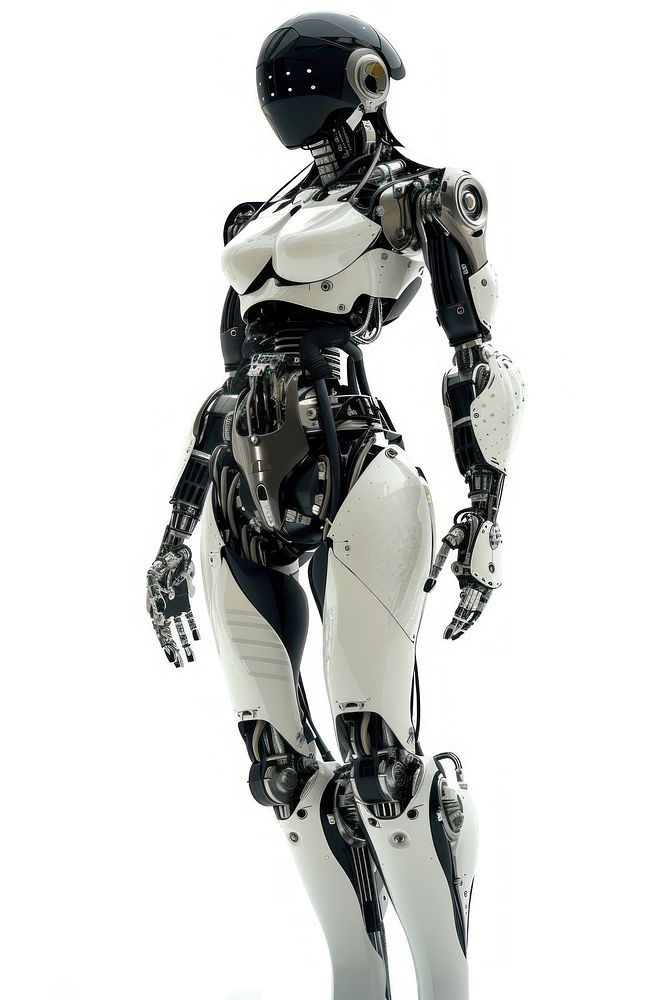 Female robot white background transportation protection.
