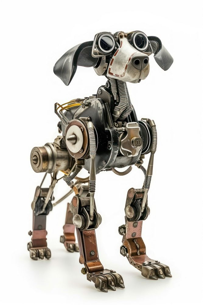 Retro dog robot white background carnivora machine.