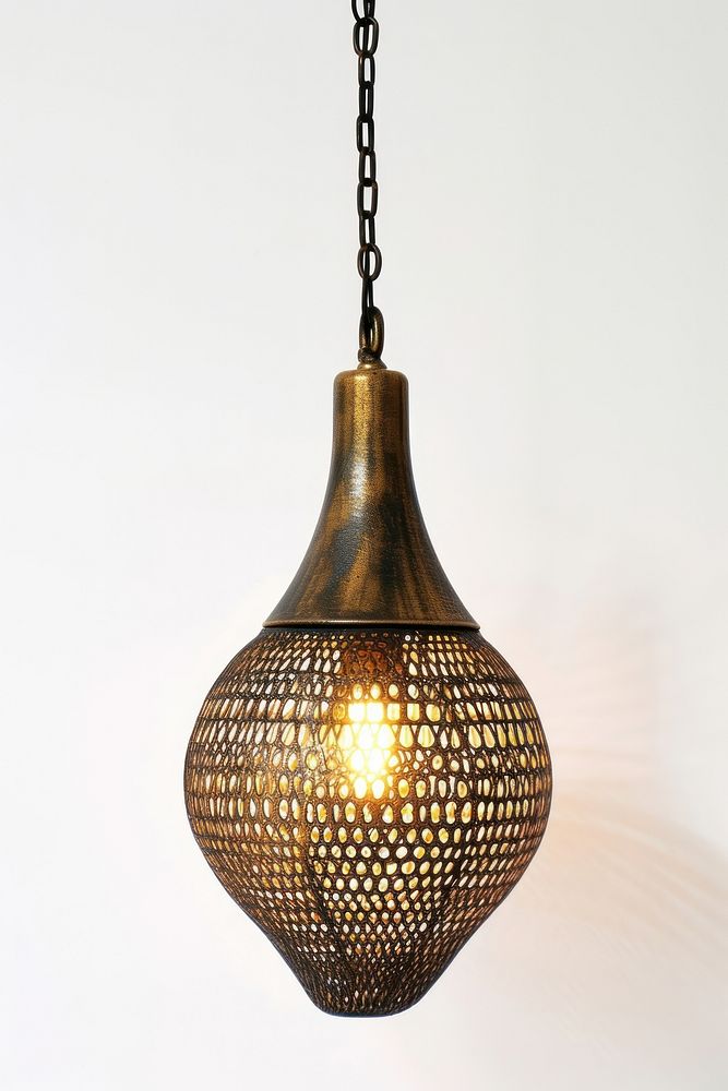 Retro golden color pendant lamp chandelier architecture illuminated.
