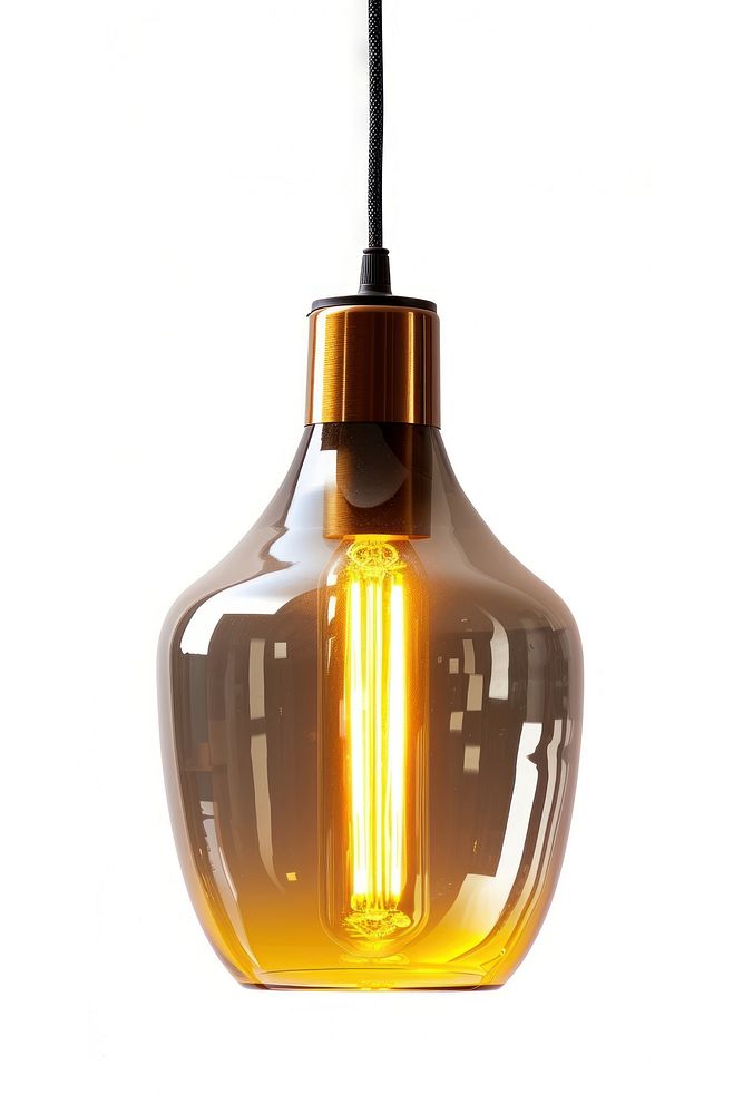 Retro golden color pendant lamp light white background electricity.