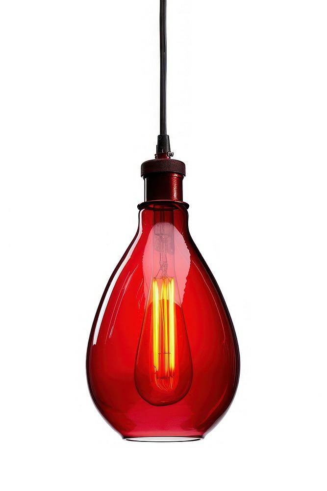 Retro red color pendant lamp light white background electricity.