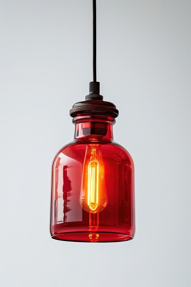 Retro red color pendant lamp light illuminated electricity.