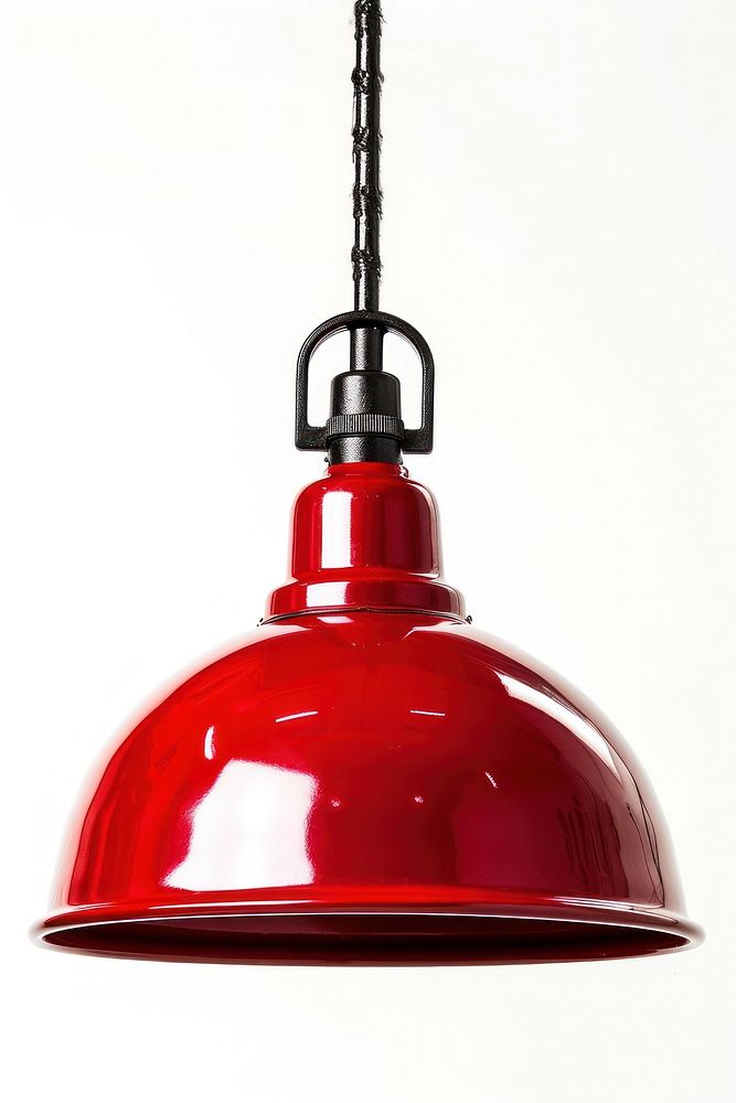 Retro red color pendant lamp white background illuminated electricity.