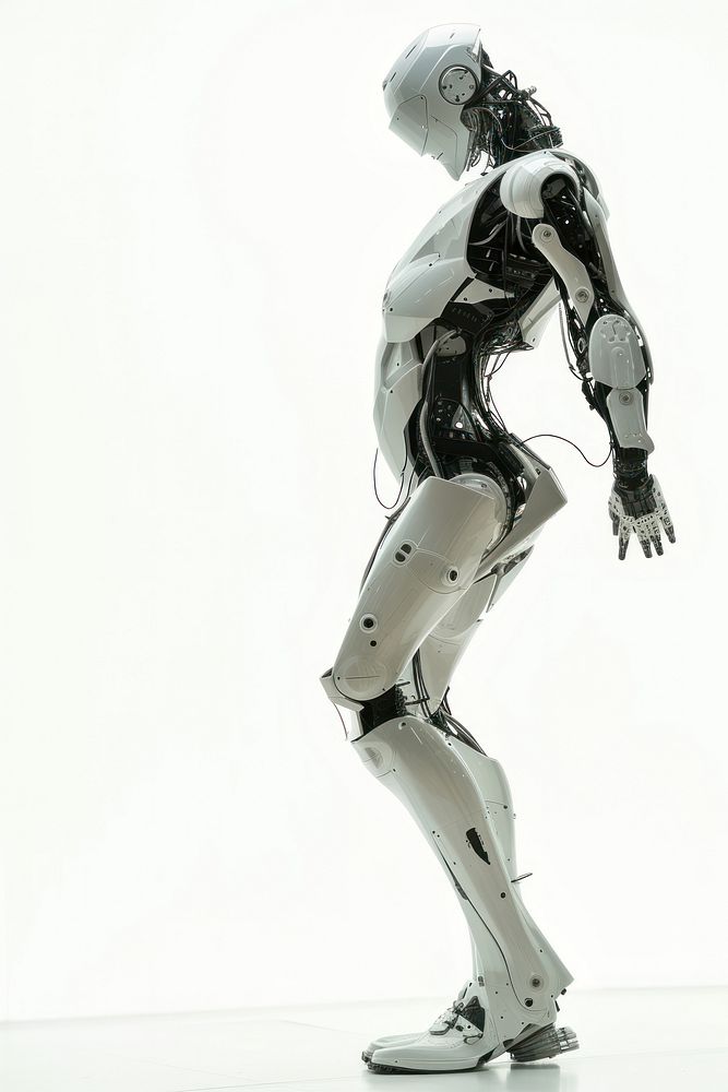 Robot adult white background futuristic.