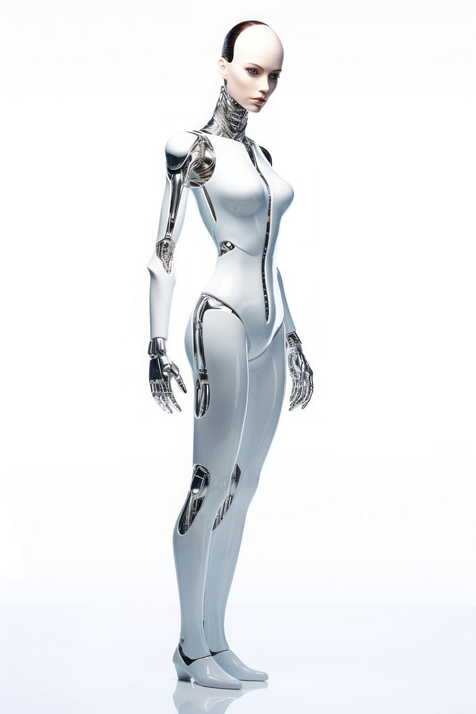 Retro female robot adult human white background.