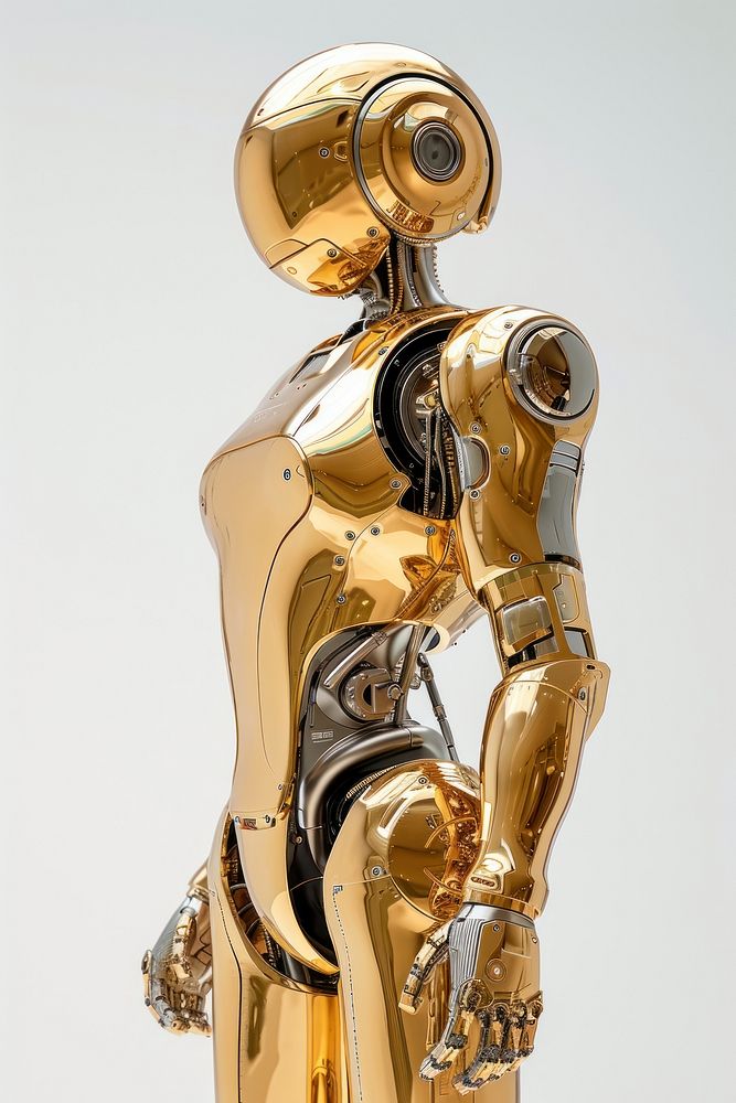 Retro female robot human gold representation.