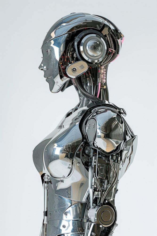 Retro female robot human technology futuristic.