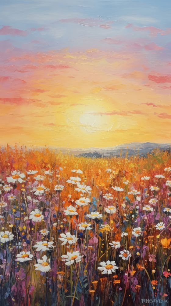 Field of wildflower landscape painting outdoors.