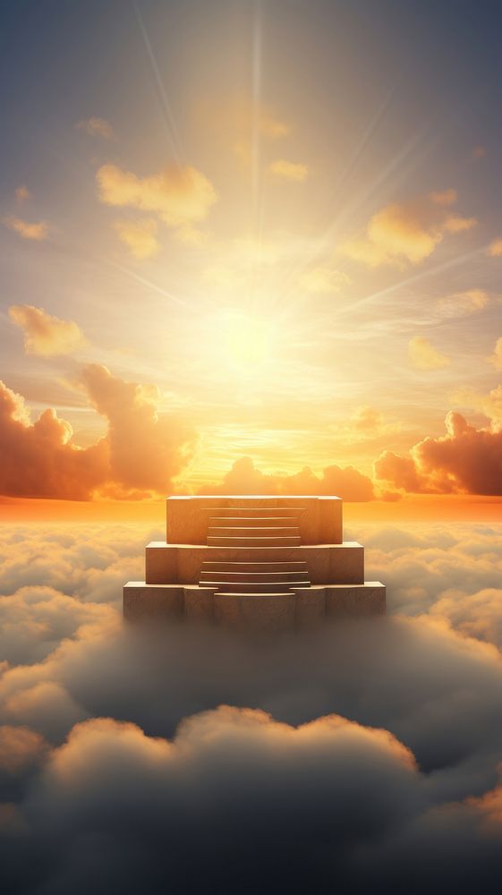 The podium floats amidst the clouds outdoors horizon sunset.