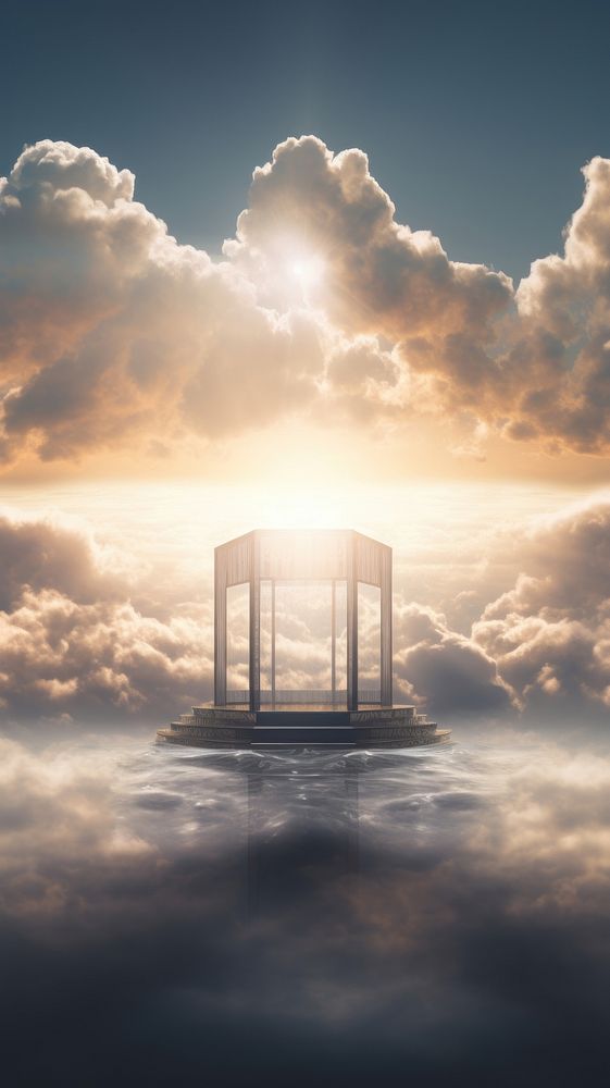 The podium floats amidst the clouds sunlight outdoors nature.