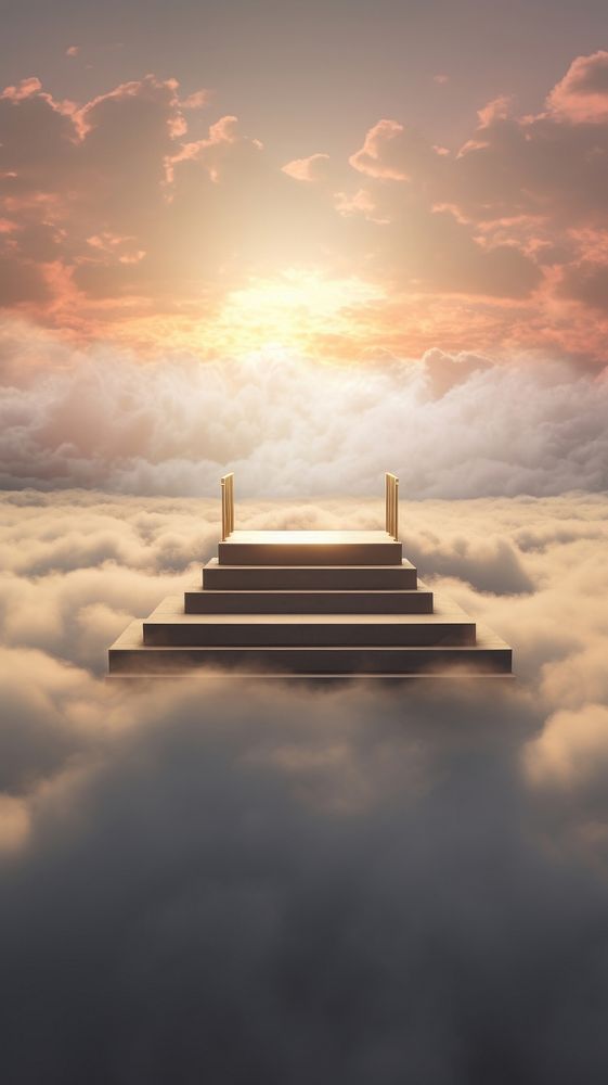 Sun rising cloud architecture staircase.