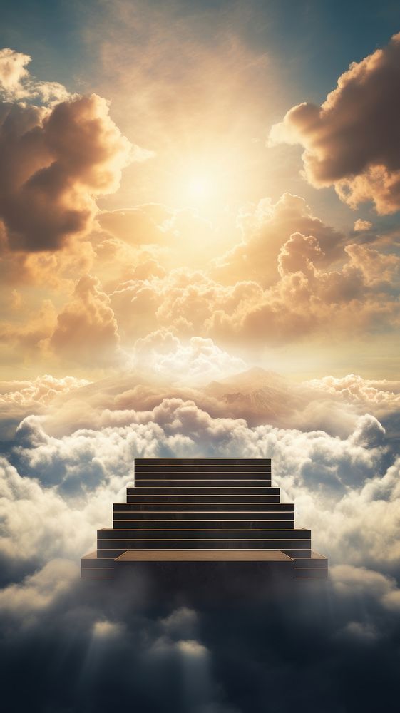 Sun rising cloud architecture staircase.