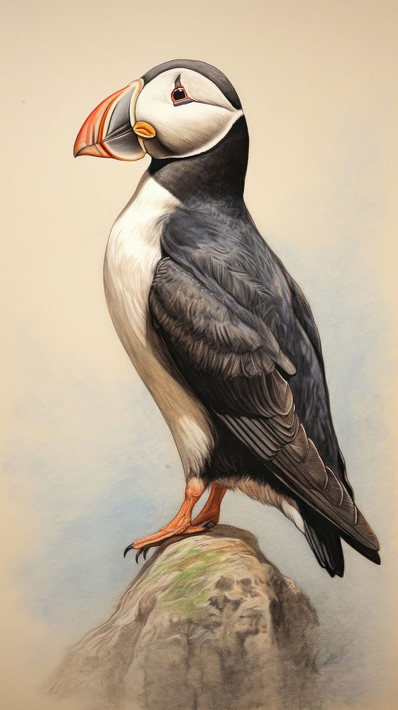 Puffin drawing animal sketch.