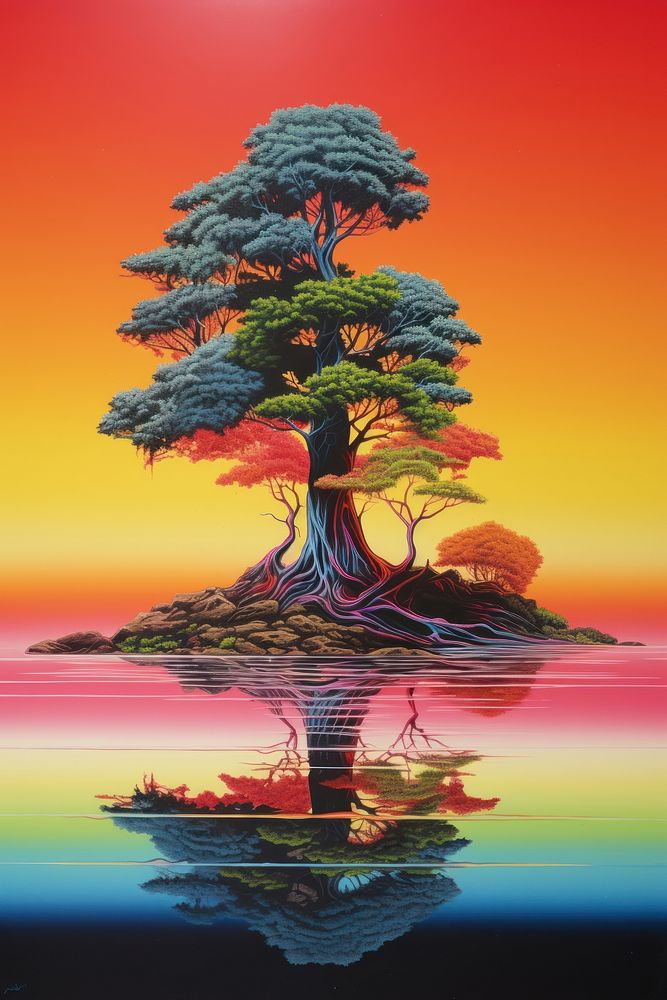 Cypress tree art outdoors painting.