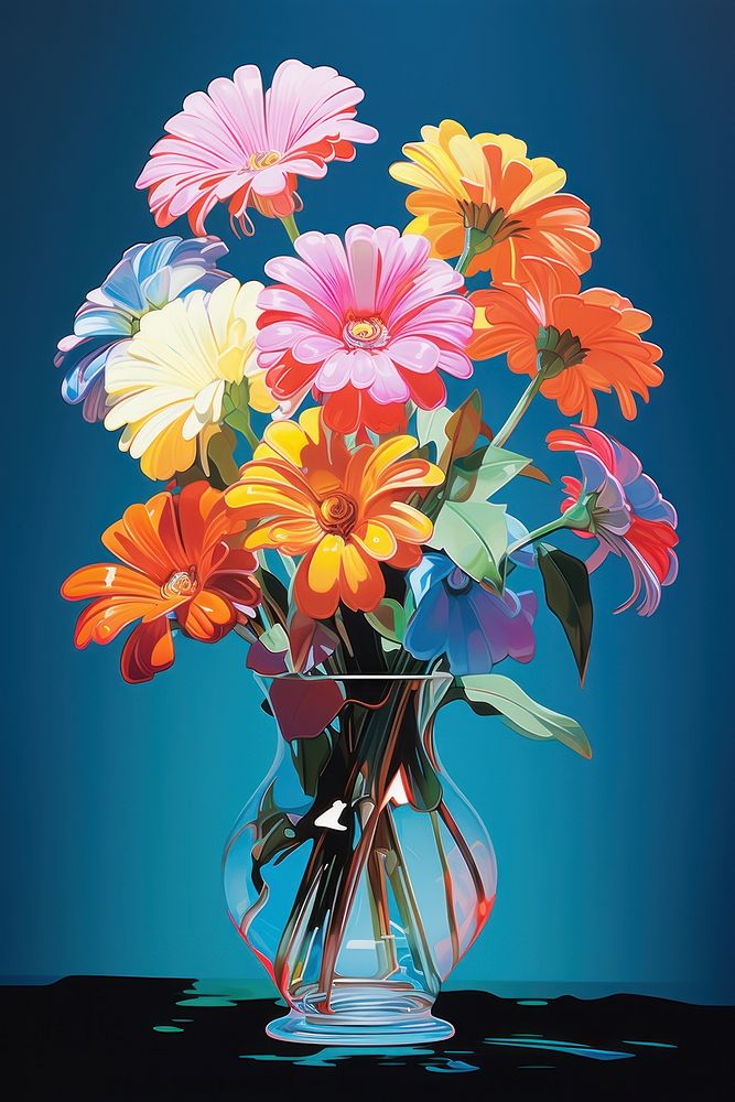 Flowers in vase isolated art painting petal.