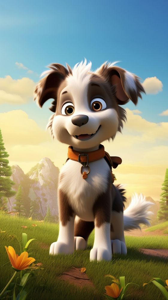 3D cartoon australian shepherd puppy outdoors mammal animal.