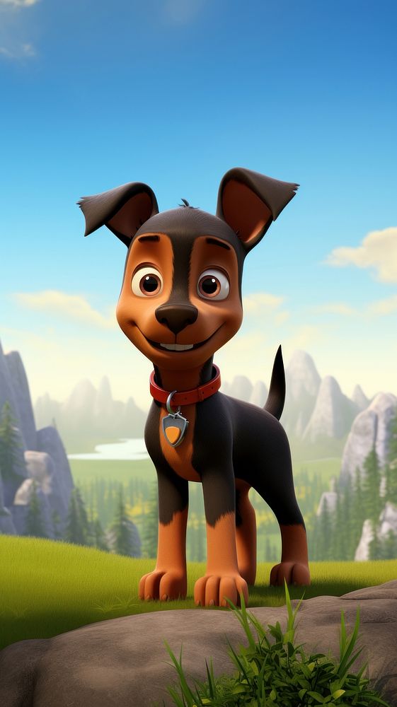 3D cartoon doberman puppy mammal animal dog.