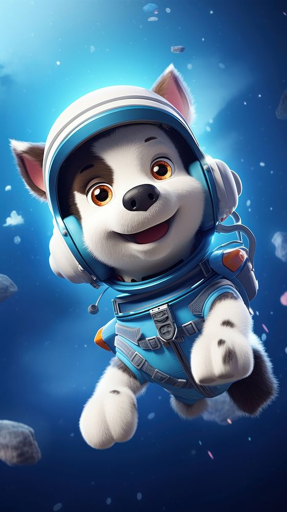 3D cartoon dog representation carnivora astronaut.