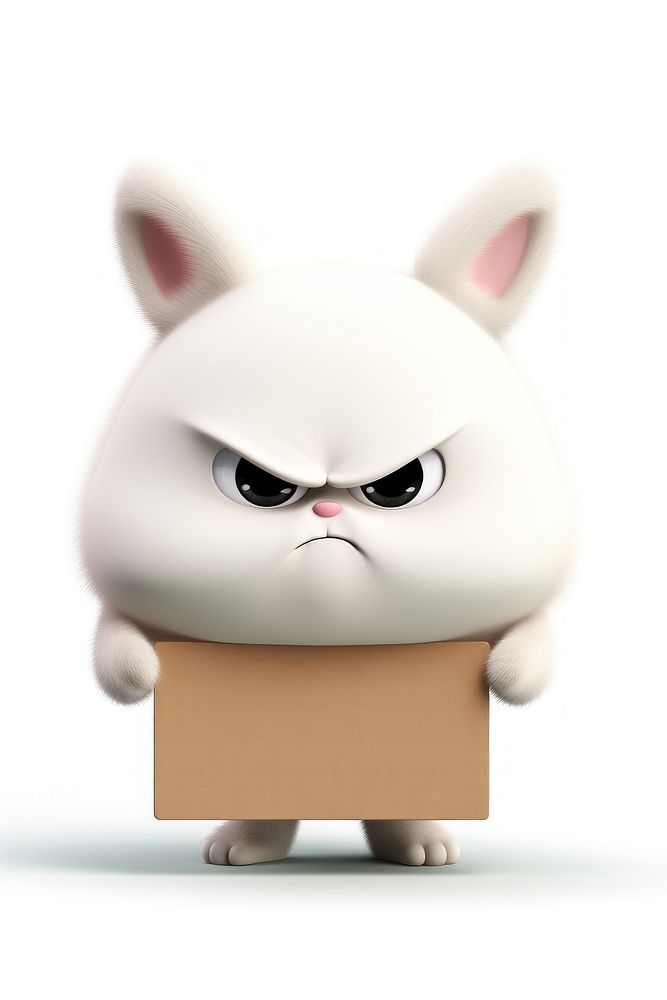 Angry bunny cardboard white representation.