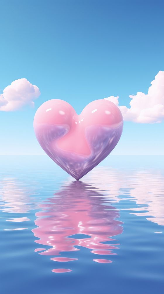 3d illustration of heart cloud tranquility reflection.