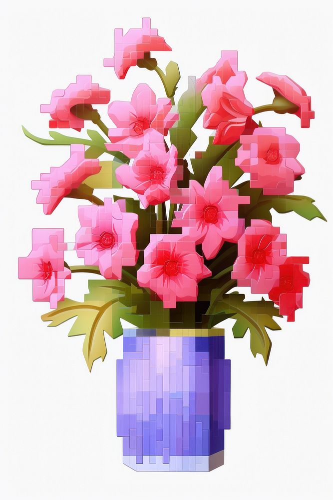 3D pixel art flowers vase plant petal.