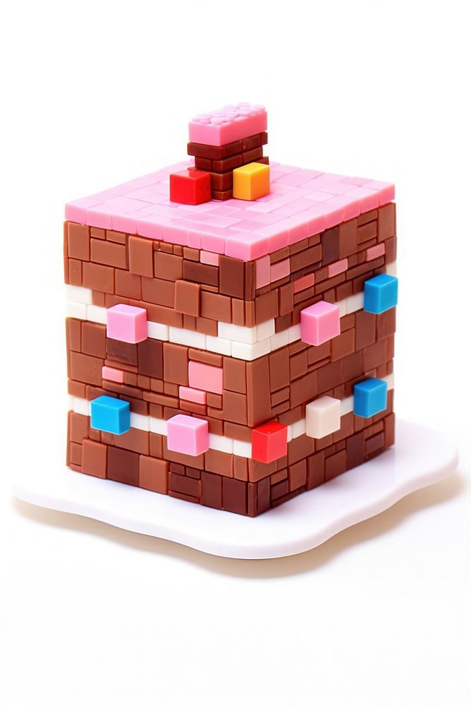 Cake bricks toy dessert food white background.