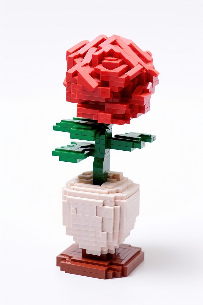 Rose in vase bricks toy art white background creativity.