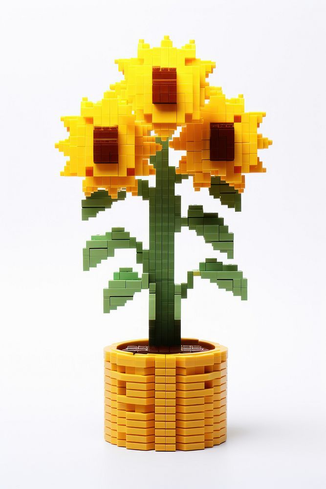 Sunflower in vasw bricks toy plant art inflorescence.