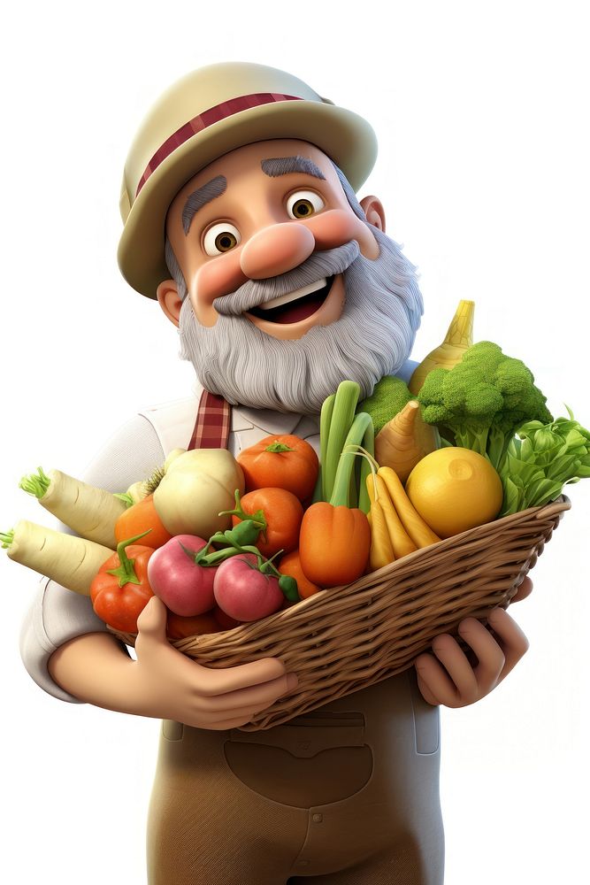 Farmer holding vegetables carrot basket plant.