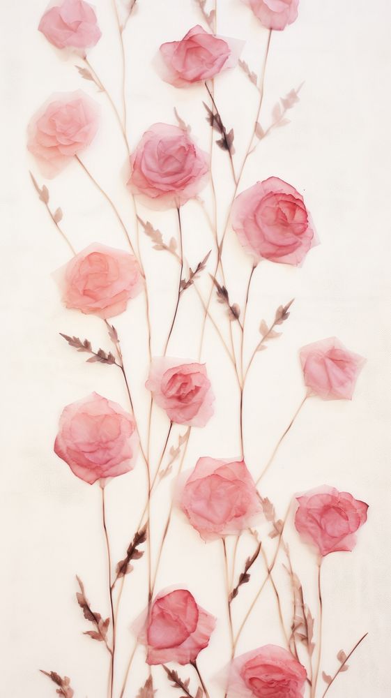 Real pressed pink roses pattern flower plant.