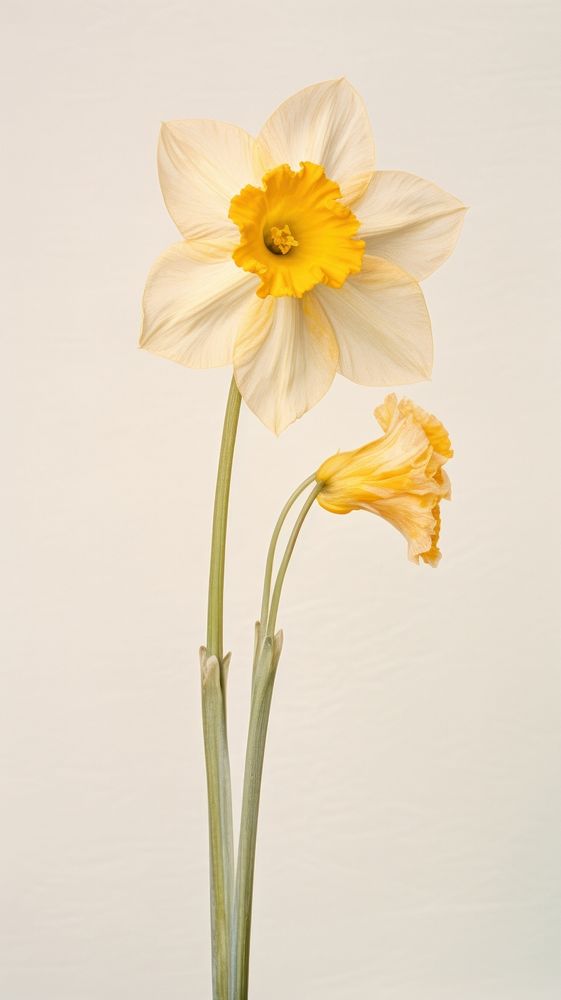 Real pressed narcissus flower daffodil plant inflorescence.
