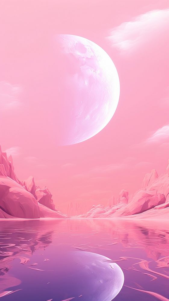 A pink fantasy moon astronomy outdoors nature.