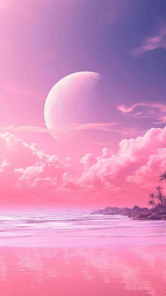 A pink fantasy moon astronomy outdoors nature.