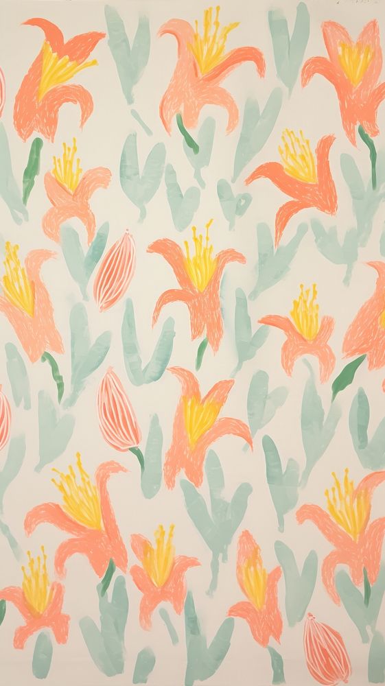 Peach lily flower blooms pattern backgrounds wallpaper.