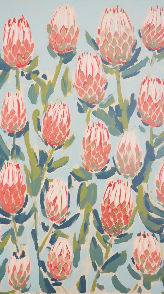 Jumbo protea flowers painting pattern backgrounds.
