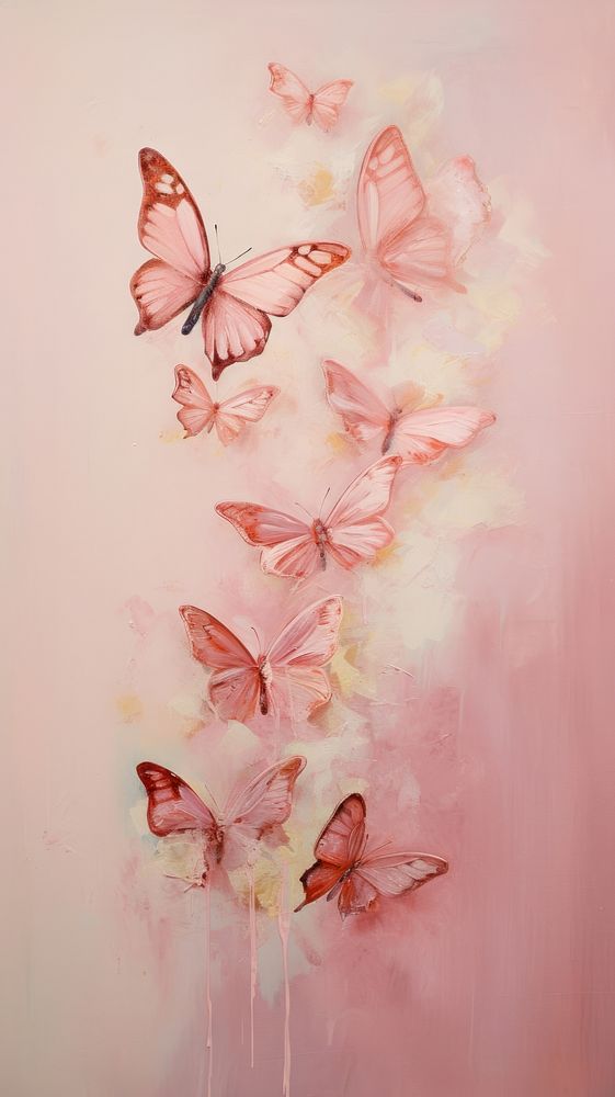 Pink giltter butterflys painting petal plant.