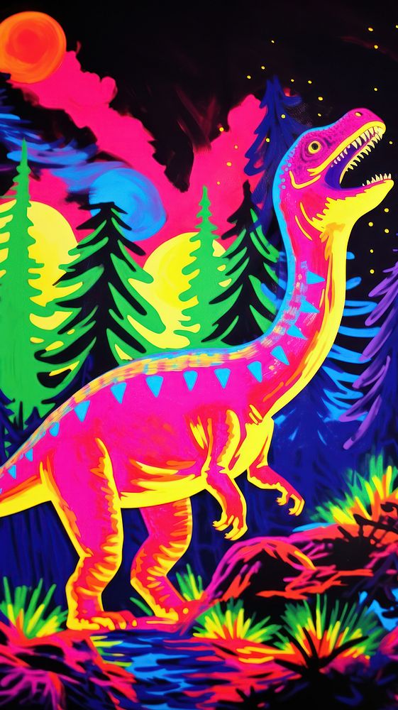 Dinosaur painting purple yellow.
