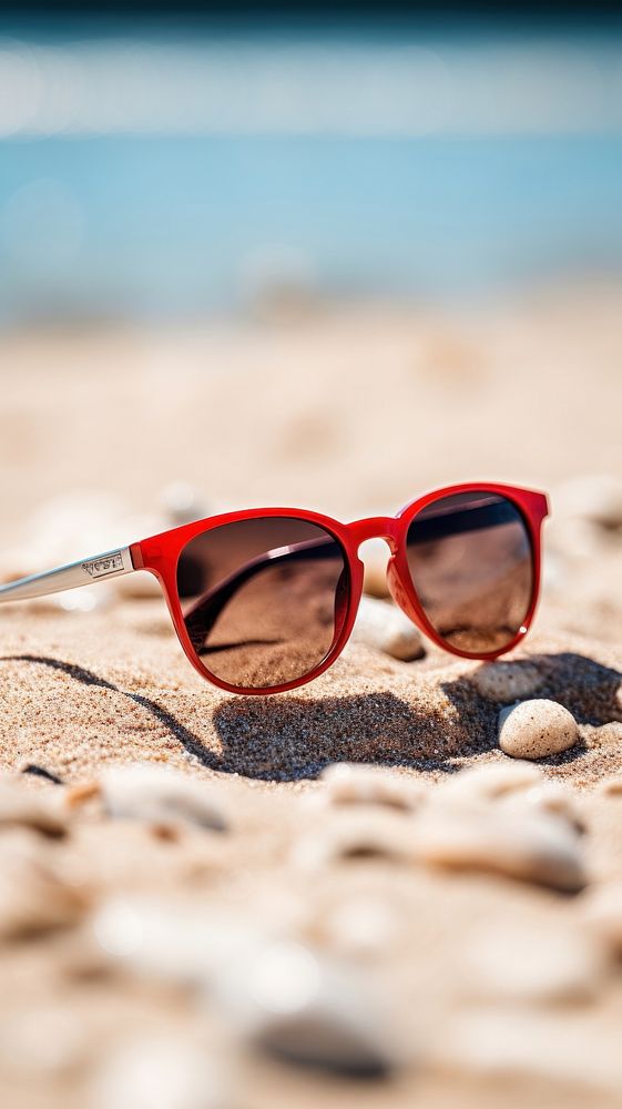 Red sunglasses summer beach day.