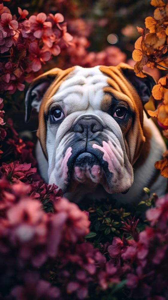 English Bulldog bulldog flower animal.