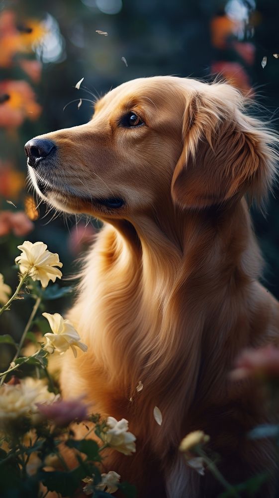 Golden retriever animal mammal flower.