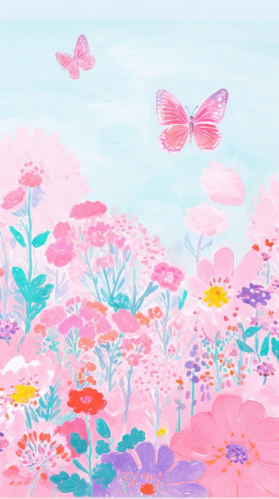 Butterfly and flower backgrounds painting outdoors.