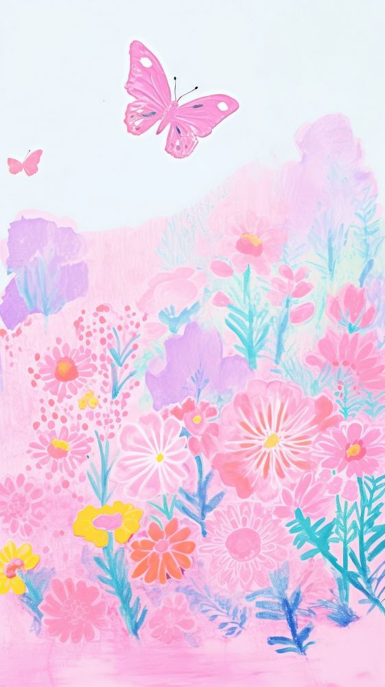 Butterfly and flower backgrounds painting outdoors.