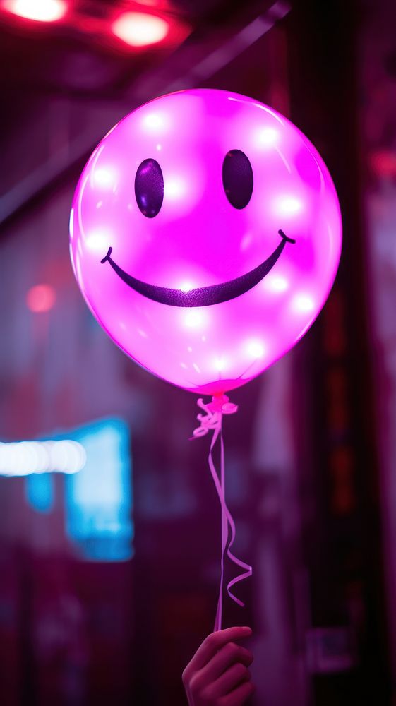 Smile face balloon neon lighting purple pink.