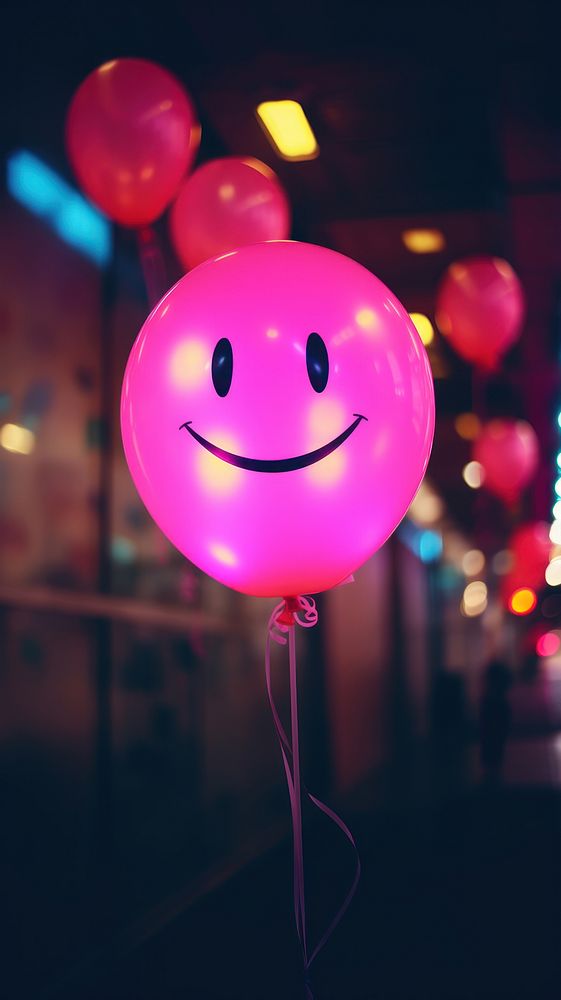 Smile face balloon neon purple light pink.
