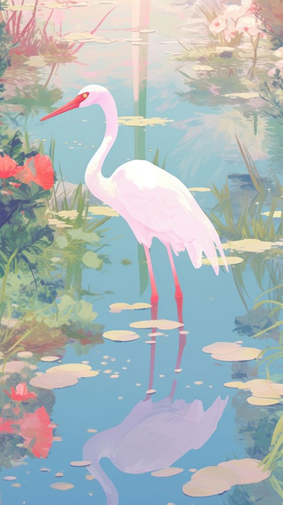 Crane in a pond flamingo outdoors animal.